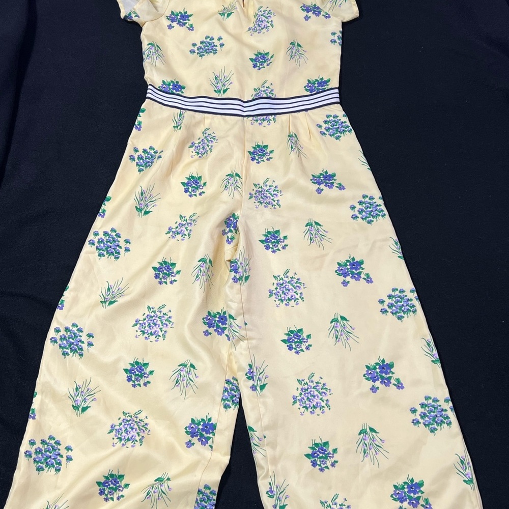 Janie and Jack Cream and Blue Floral Jumpsuit